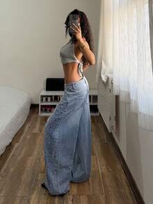 StreetHx 休闲水洗牛仔裤，饰有铆钉 - 藍色 - 查看 5