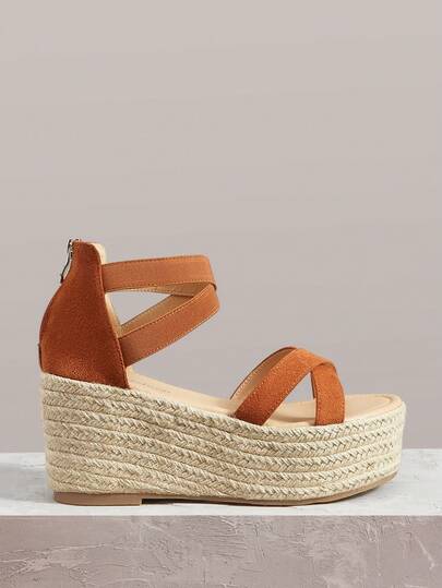 Styleloop Ladies, Straw Twine Cross-Strap Lame Heel Platform Sandals, Vacation Atmosphere, Summer Wear, Travel Essentials
