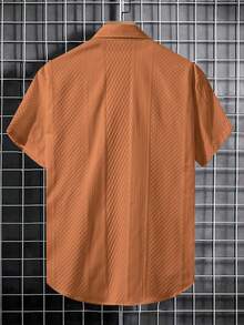 Manfinity CasualCool Men's Casual Solid Color Short Sleeve Shirt, Summer - Burnt Orange - View 2