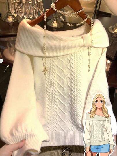 GlowEve CURVE Christmas Women's Elegant Loose Fit Off-Shoulder Plus Size Sweater, Suitable For Outings And Wedding Guests, Autumn/Winter