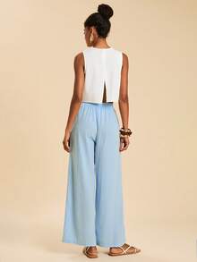 Travachic Women's Ocean Pattern Tank Top & Wide Leg Pants 2 Pieces Set,Light Blue And White Bohemian Print,Summer Casual Beach Holiday Vacation Outfits Coords - Multicolor - View 2