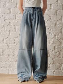 Anewsta Essential Women's New Fashion Patchwork Design Vacation Style Blue Harem Jeans Pants Everyday Summer Streetwear - Blue - View 4