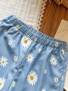 SHEIN Vintaside Kids 两件套女童纯色圆领无袖上衣和宽松纯色短裤套装 - 藍色 - 查看 8