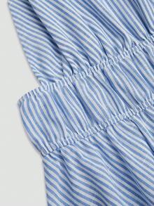 Sweetra Bộ đồ nữ 2 món: Áo hai dây hở lưng in họa tiết kẻ sọc và quần ống rộng có dây rút, kiểu dáng thường ngày. - Xanh và trắng - Xem 7