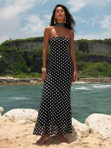 Opulessa Knitted Mesh Printed Fitted Dress For Women - Black and White - View 5