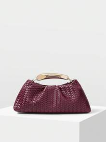 MOTF PREMIUM BOLSO DE MANO DE MUJER DE PU TEJIDO CON RELIEVE, HERRAJES FINOS - Trenza burdeos - Ver 5