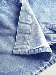 SHEIN Tween Girl Summer Y2K Casual Boho Asymmetrical Button Denim Skort, Summer Vacation And Daily Streetwear - Light Wash - View 3