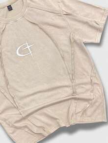 ROMWE MEN Street Life Men's Casual Star & Moon Print T-Shirt, Summer - Khaki - View 3