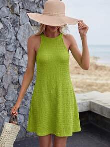 Sylviya 休闲女式牛油果绿露背夏季连衣裙 夏季女装 夏季连衣裙 沙滩装 沙滩裙 休闲女式连衣裙 度假装 夏季假日装 度假连衣裙 假日连衣裙 绿色连衣裙 太阳裙 休闲波西米亚风女装 夏威夷 - 綠色 - 查看 3