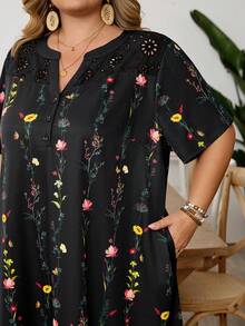 SHEIN CURVE+ 大码女式V领休闲印花度假连衣裙 - 彩色 - 查看 10