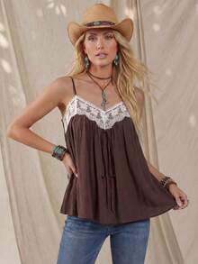 Wildy 波西米亚风休闲西部乡村蕾丝撞色无袖背心，日常通勤必备夏季基本款上衣，夏季可爱女式上衣，波西米亚风女式上衣，波西米亚风背心，波西米亚风时尚女装，波西米亚风时尚女装，波西米亚风时尚女装，音乐节穿搭，夏季穿搭，夏季女式度假穿搭，夏季休闲女式上衣 - 彩色 - 查看 7