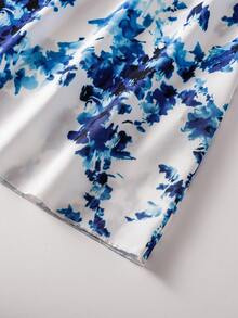 GlowEve 女士极简印花短袖系带连衣裙 - 藍白色 - 查看 4