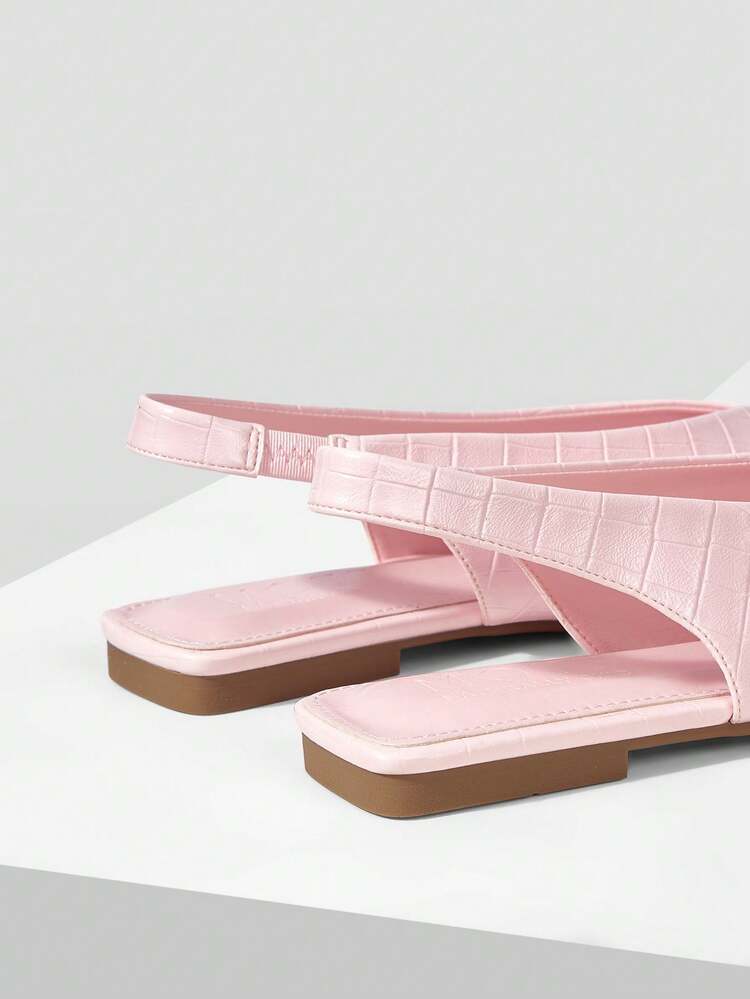 WOMEN SHOES NEW EUROPEAN AND AMERICAN FASHION STONE PATTERN SLINGBACK FLAT BOTTOM SQUARE TOE SANDALS, PINK VERSATILE TEMPERAMENT SLIP-ON FAIRY STYLE LIGHT, COMFORTABLE AND ELEGANT HOLIDAY STYLE SHOES