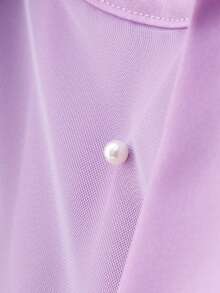 SHEIN 女童藍色優雅公主洋裝，白色，夏季，端莊，珍珠裝飾，野餐雪紡泡泡袖蝴蝶結荷葉邊裙，適用生日派對、花童、鋼琴演奏會 - 紫色 - 查看 6