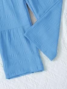 SHEIN 2pcs/Set Girls' Summer Creative 3D Embroidery Decor Camisole With Asymmetrical Hem & Casual Pants Set - Blue - View 5
