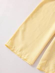 SHEIN Sparklyn 2pcs/Set Girls' Sleeveless Striped Ruffle Hem Top + Wide Leg Pants, Summer Casual Outfit, Children Beach Holiday Style - Yellow - View 8