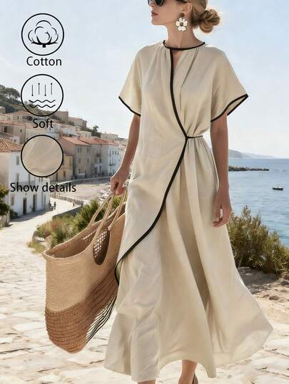 Balvessa Women's Contrast Trim Dress, Suitable For Spring/Summer Vacation