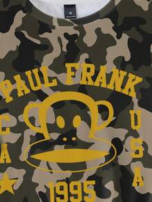 Paul Frank X SHEIN 男士圆领迷彩字母数字印花休闲百搭日常短袖T恤 - 白色 - 查看 4