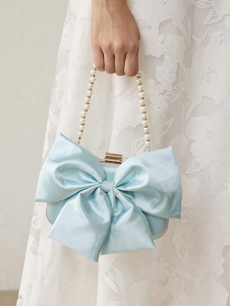 FASHIONABLE & ELEGANT BOW DECOR EVENING CLUTCH, VALENTINES, PERFECTLY MATCHING WITH PROM DRESSES FOR WOMEN, PROM ACCESSORIES,SEQUIN DRESS WOMEN,SPARKLY DRESS,ELEGANT DRESSES FOR WOMEN, PROM BAG FOR PARTY , PINK