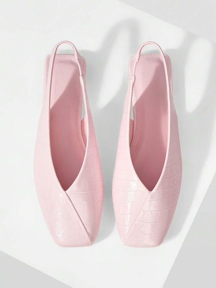 WOMEN SHOES NEW EUROPEAN AND AMERICAN FASHION STONE PATTERN SLINGBACK FLAT BOTTOM SQUARE TOE SANDALS, PINK VERSATILE TEMPERAMENT SLIP-ON FAIRY STYLE LIGHT, COMFORTABLE AND ELEGANT HOLIDAY STYLE SHOES