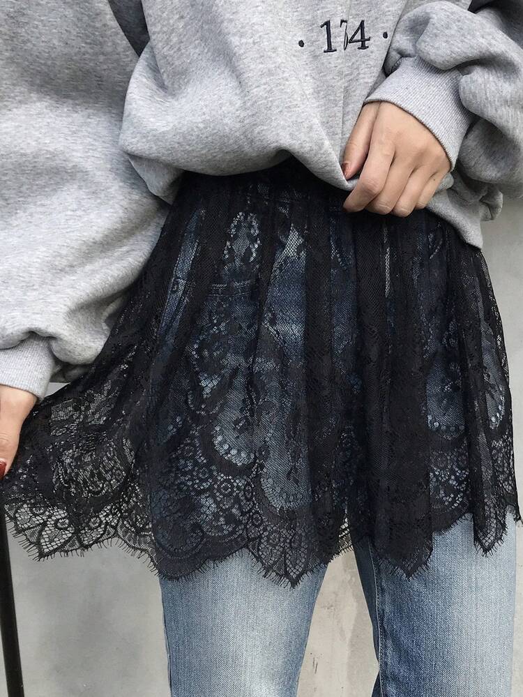 Dazy Plus Plus Size Sheer Lace Elastic Waist Layered Skirt Summer