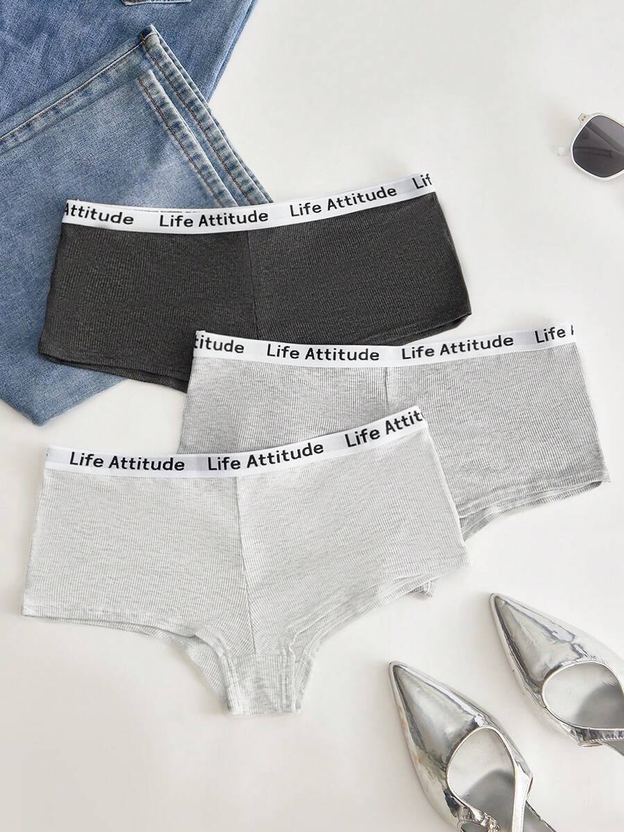 3件装女士字母弹力腰舒适内裤 - 彩色 - 查看 1