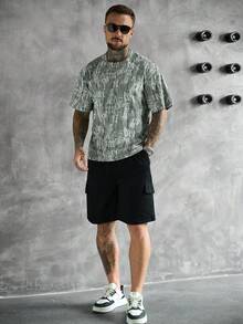 SLATEMANN Áo thun nam phong cách đường phố, chất liệu sần sùi, cổ tròn, tay ngắn, in chữ jacquard. - màu xanh lá - Xem 5