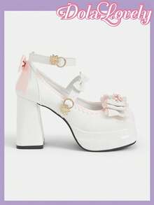 Dola Lovely Women's Shoes Beige And Pink High Heels Mary Jane Platform, Lolita Wears JK, Gothic Wears Y2K. - White + pink splicing - View 4