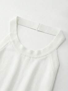 Franclia Gaun Sweater Rajut Halter Warna Polos Elegan untuk Wanita - Krim - View 9