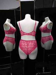 SHEIN Bộ 2 áo ngực ren cỡ lớn có gọng - Màu Hồng Tươi - Xem 3