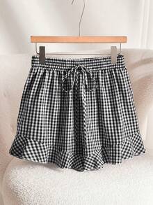 CosyJoli Plus Size Women Plaid Drawstring Waist Casual Versatile Date & Outing Shorts - Multicolor - View 5