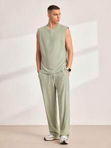 Driftmere 男士素色背心上衣和腰部抽繩長褲 - 淺灰色 - 查看 1