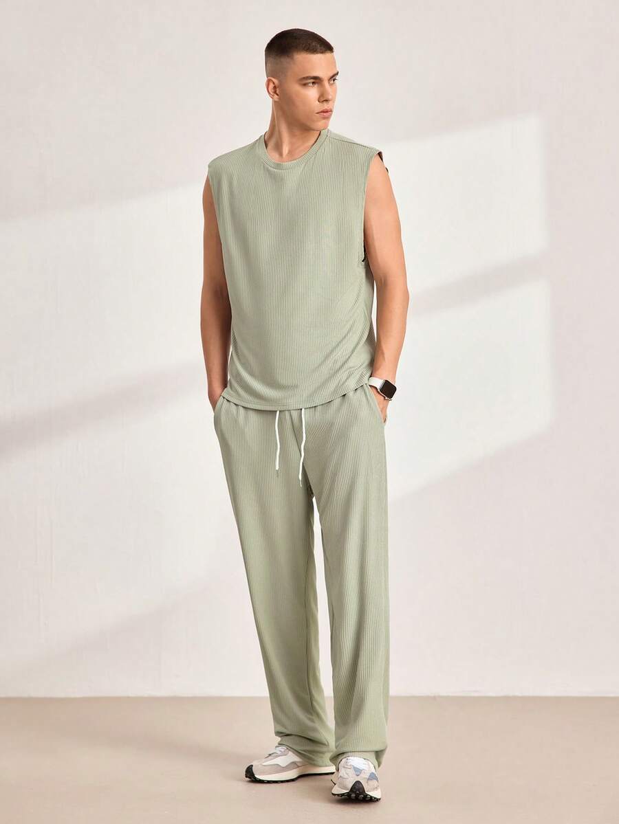 Driftmere 男士素色背心上衣和腰部抽繩長褲 - 淺灰色 - 查看 1