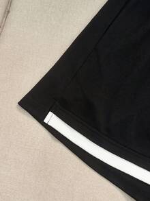 Resyla Summer New Contrast Color Short Sleeve Half-Zip Casual 2 Pieces Set Beach Club Black And White - Black - View 6