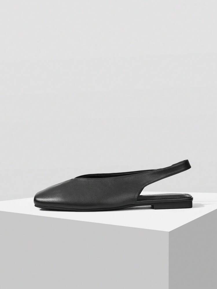 WOMEN SHOES NEW EUROPEAN AND AMERICAN RETRO FASHION PU LEATHER V-CUT SQUARE TOE FLAT BOTTOM SLINGBACK SANDALS, BLACK VERSATILE CASUAL SLIP-ON LIGHT, COMFORTABLE, SIMPLE AND ELEGANT HIGH-END SHOES