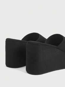 Sugerpunk Giày sandal đế xuồng cao gót cho nữ, phong cách rock punk gothic tối màu, sandal hở mũi mùa hè kiểu La Mã, giày dự tiệc Y2K, giày ngoài trời, dép đi nghỉ mát mát mẻ. - Vải đen - Xem 4