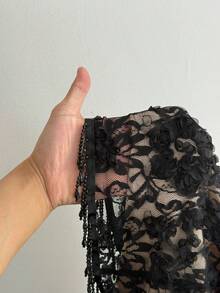 Rustia Minifalda ajustado bordada para mujer talla grande, falda sexy con decoración de flecos, adecuada para vacaciones y citas de primavera/verano - Negro - Ver 6