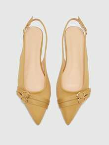 CUCCOO BIZCHIC 法式轻盈成熟风尖头闭趾凉鞋 女款 2026 新款平底高跟鞋 气质名媛后跟搭扣鞋 - 杏色 - 查看 1