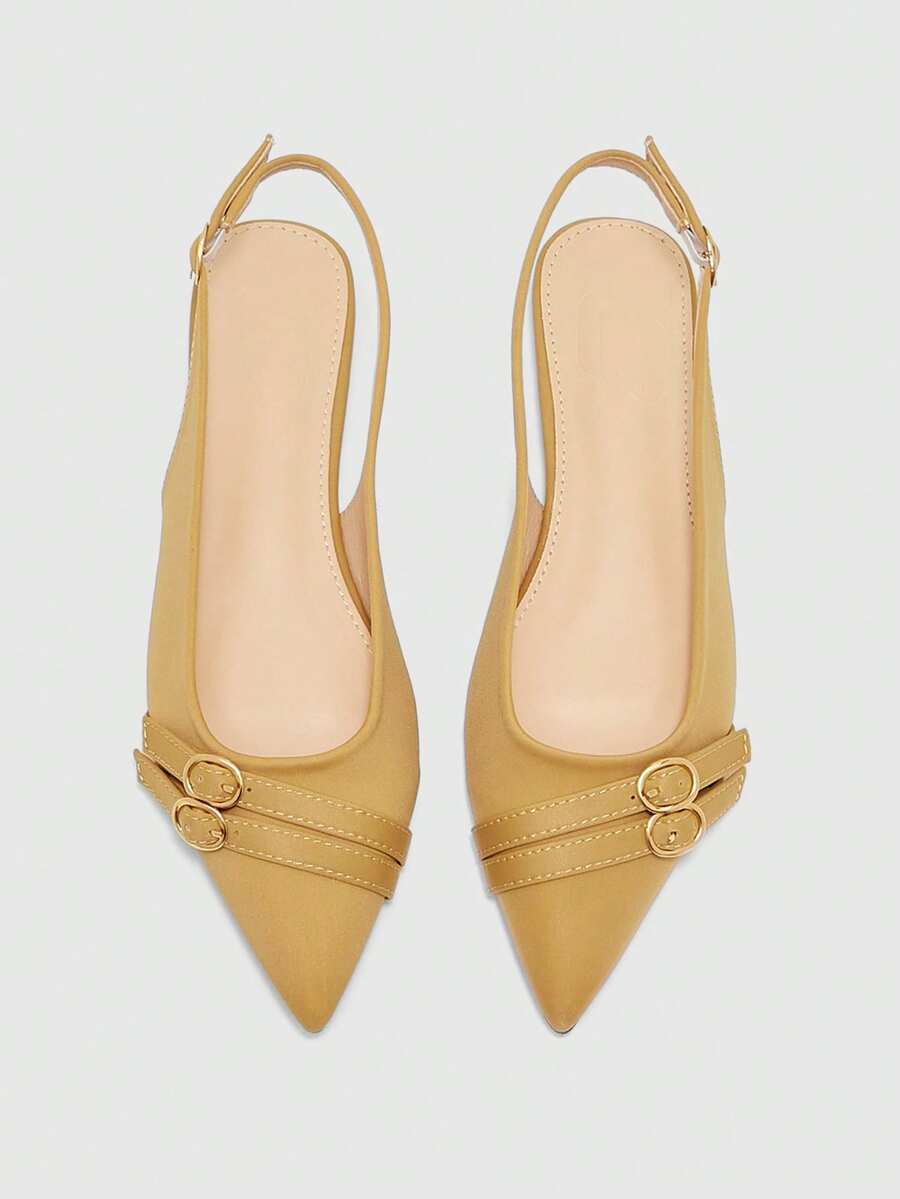 CUCCOO BIZCHIC 法式轻盈成熟风尖头闭趾凉鞋 女款 2026 新款平底高跟鞋 气质名媛后跟搭扣鞋 - 杏色 - 查看 1