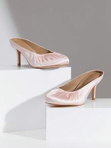 SHUZIA Women Rushed Fabric Soft Plain Closed-Toe Mid Heel Elegant Daily Wear Office Party Pumps - Coral Pink - View 6