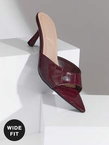 SHUZIA Sandal nữ mũi nhọn gót thấp, dáng rộng, thoải mái, thích hợp cho tiệc tùng. - Màu Đỏ Sâu - Xem 5