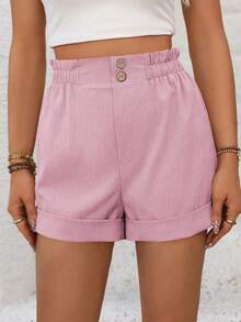 EMERY ROSE Summer Casual Solid Color High Waist Shorts - Dusty Pink - View 4