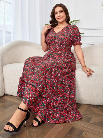 SHEIN Clasi Vestido negro de encaje elegante de talla grande para fiesta, vestido negro pequeño para verano, vestido midi con capas, uniforme de maestra, vestido de encaje de verano, vestido de estilo gótico para todas las estaciones, vestido de verano, vestido negro, falda negra, vestido elegante, conjunto elegante