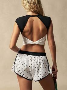 VARSITIE Women's Polka Dot Patchwork Casual Versatile Daily Wear & Sports Shorts - Black and White - View 7