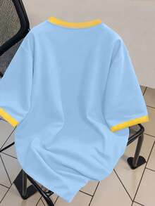 Manfinity Campus Court Men's Sports Outdoor Soccer Style Green T-Shirt Regular Length With Brasil Letter Print Polyester Round Neck Short Sleeve - Blue - View 2