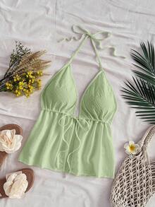Soleia 女士休闲露背系带吊带背心，适合夏季穿着 - 綠色 - 查看 7