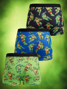 TEENAGE MUTANT NINJA TURTLES | SHEIN 男童卡通印花休闲舒适平角内裤 - 綠色 - 查看 2