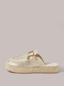 Styleloop Giày bệt nữ, giày lười, sandal đế bằng, giày mùa xuân/nghỉ lễ/lễ Phục Sinh, phong cách Bohemian, lễ hội âm nhạc, trang phục dự tiệc, phong cách Mỹ cổ điển. - Vàng - Xem 3