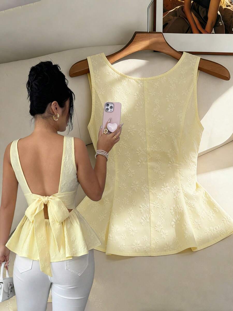 Elenzga Chalecos de verano elegantes y románticos tejidos para damas - Amarillo - Ver 1