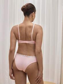 Bralution 2件套女士优雅撞色蕾丝拼接内衣套装 - 粉色 - 查看 3